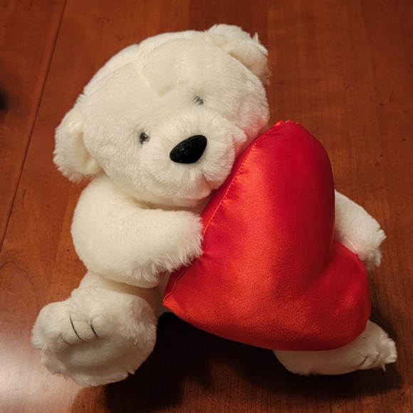 Adorable White Plush Teddy Bear Holding a BIG Red Valentine's Day Heart ♥️ - Picture 10 of 12